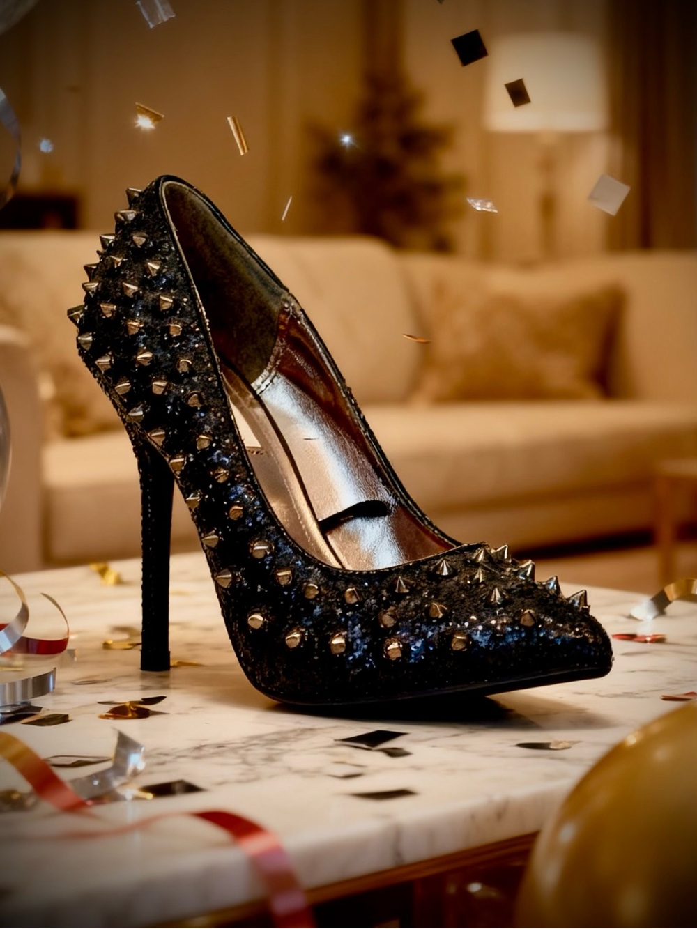 Steve Madden Black Studded Glitter Stiletto Heel